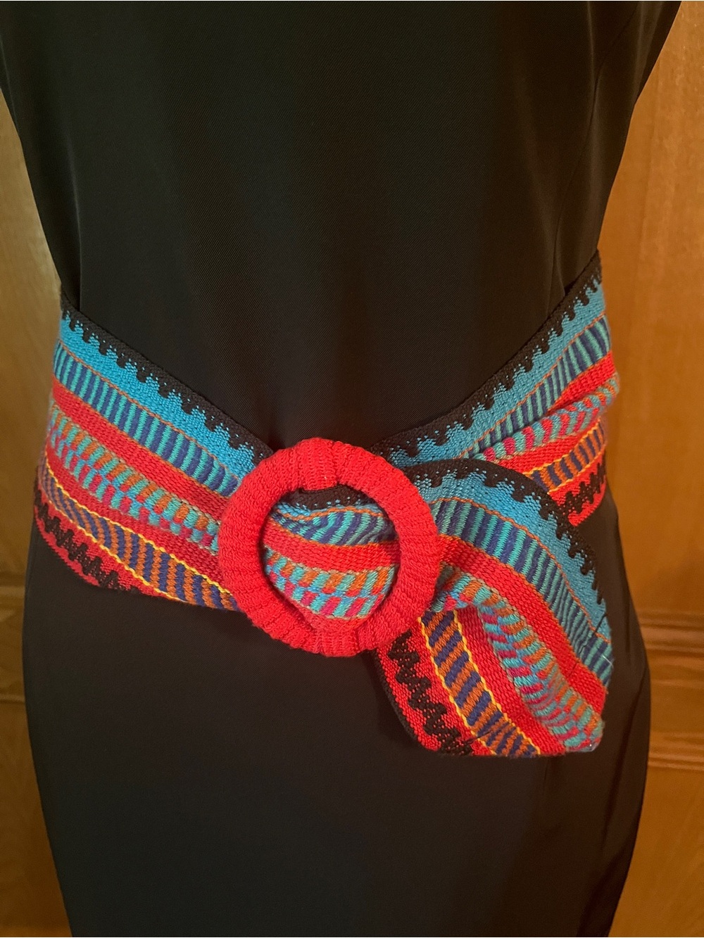 Sz S/M Mexican Artisan Serape Striped Belt 3-7/8” wide